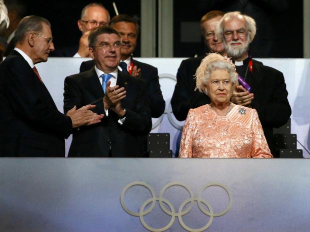 Britain's Queen Elizabeth attends the opening ceremony of the London 2012 Olympic Games REUTERS/KAI PFAFFENBACH 