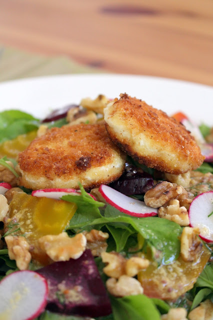 The Owl with the Goblet: Arugula & Roasted Beet Salad + Fried Goat Cheese