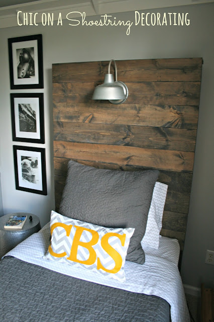 DIY Headboard w/ built in light by Chic on a Shoestring Decorating