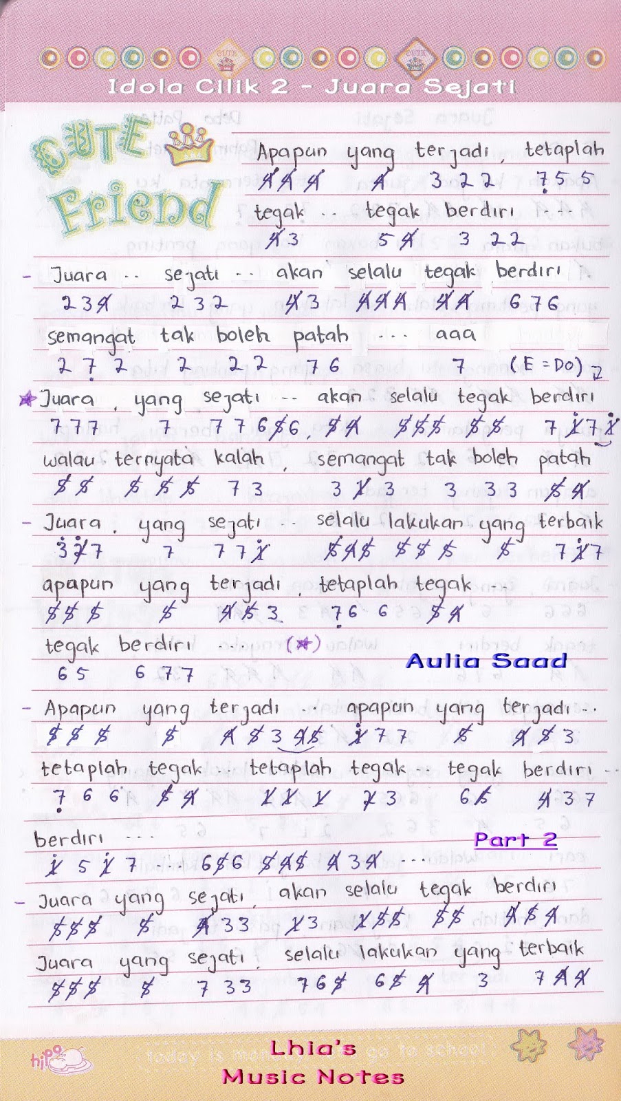 Not Angka Idola Cilik 2 Juara Sejati not angka lagu