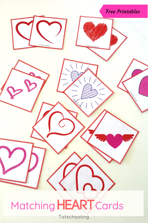 FREE printable Heart matching cards for toddlers and preschoolers to play Valentine's Day games. Great visual discrimination practice with hearts!