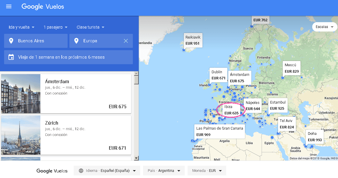 Pasajes baratos a Europa google flights