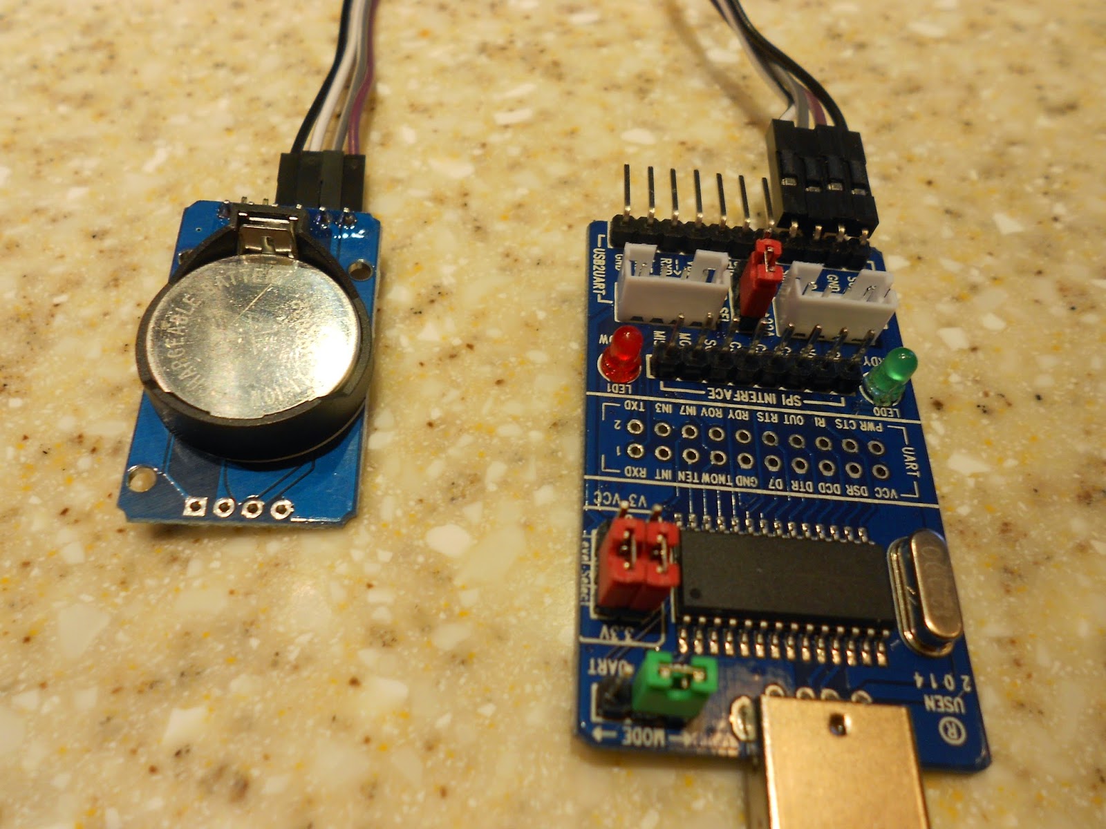 High Precision Real-Time Clock Module connected to USB 2 I2C Converter