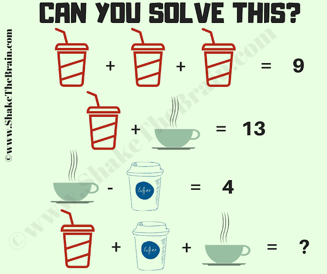 Maths Picture Brain Teaser:  Algebra Problem for Kids