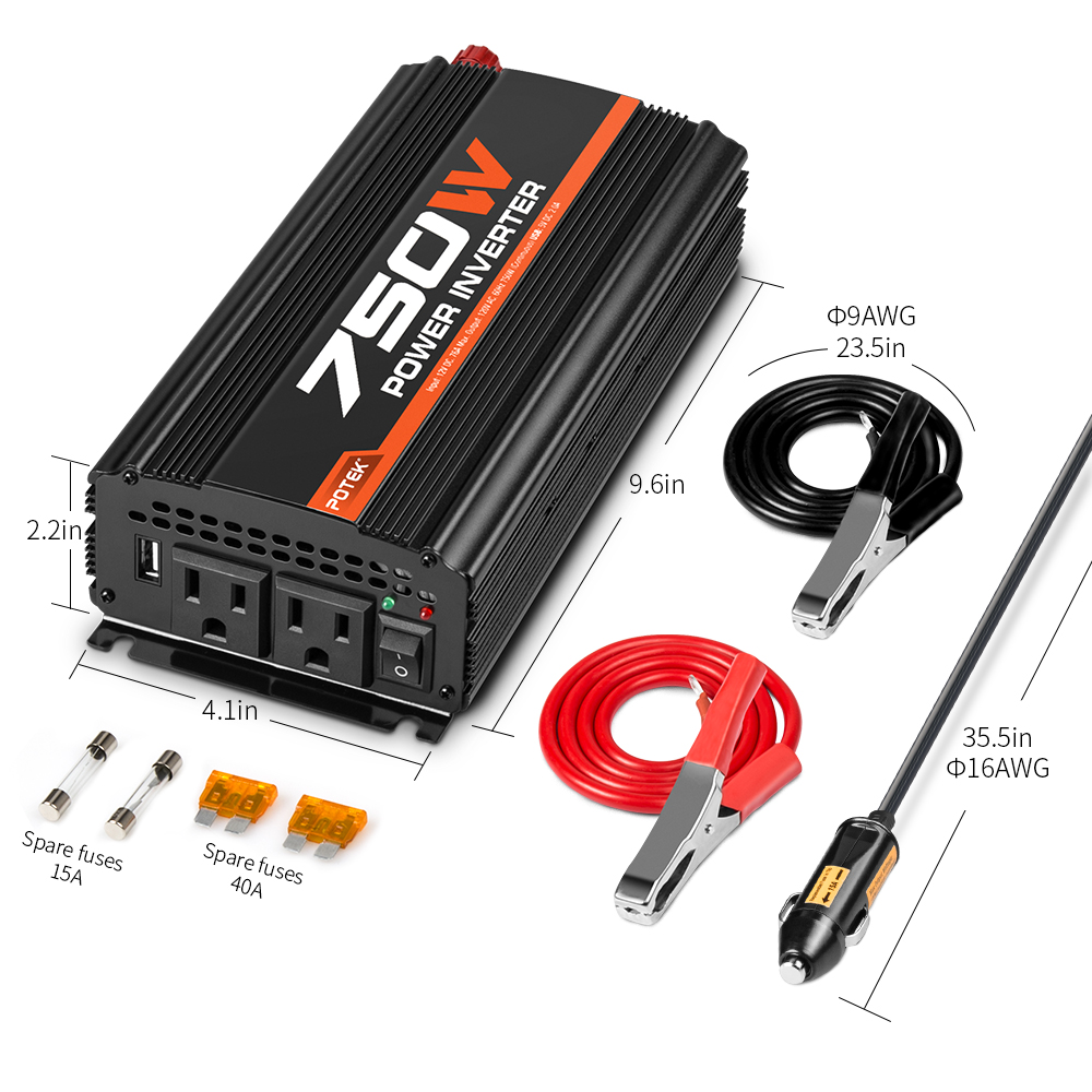 750W Car Power Inverter DC 12V to 110V AC Dual AC Charging Port / 2A
