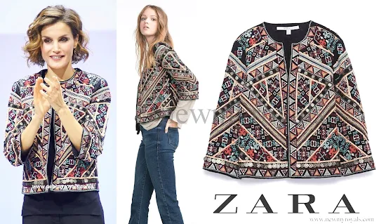 Queen Letizia wore style ZARA Embroidered Jacket