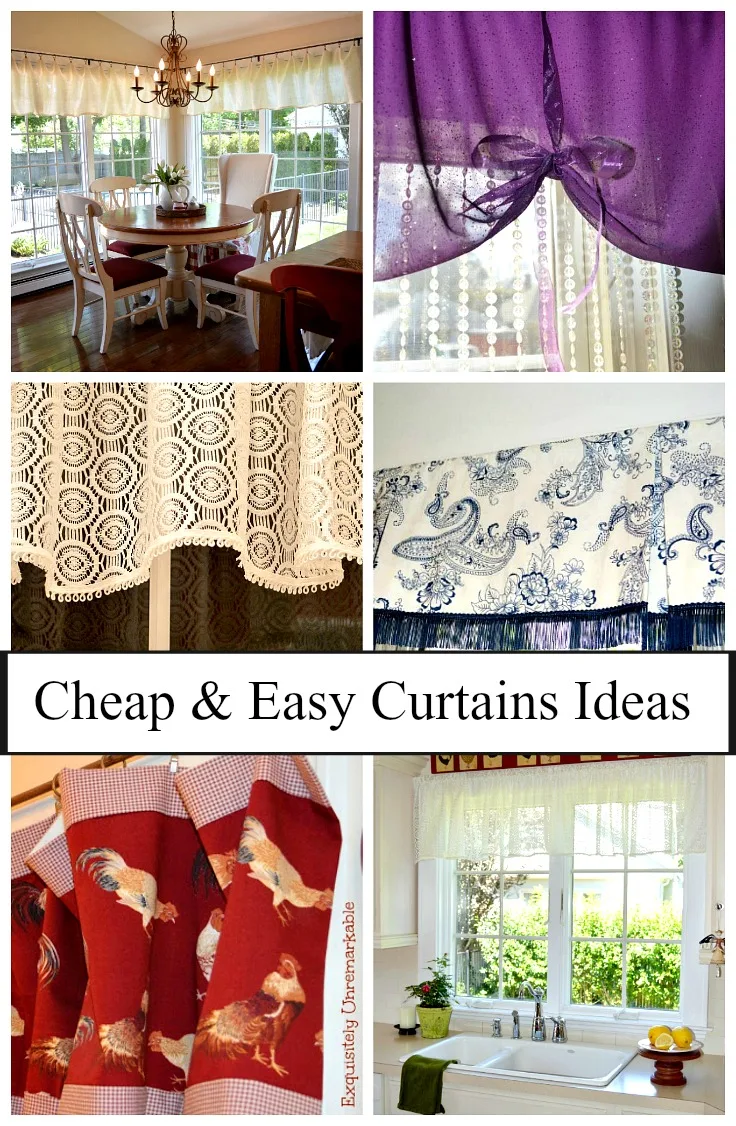 Cheap and Easy Curtain Ideas Text over montage of curtains