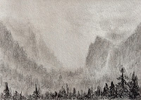 Pencil drawing of landscape in sketch book