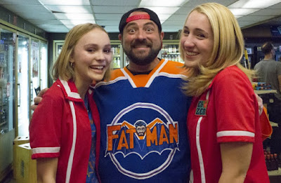 Kevin Smith, Harley Quinn Smith and Lily-Rose Melody Depp on the set of Yoga Hosers
