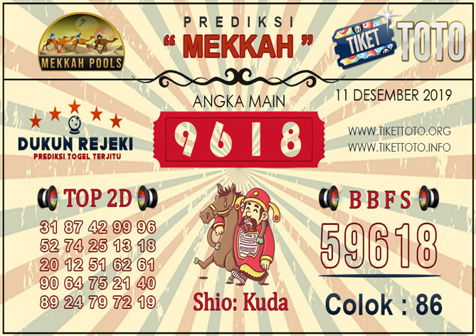 Prediksi Togel MEKKAH TIKETTOTO 11 DESEMBER 2019