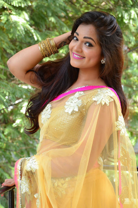 Ashwini Cleavage in Yellow Saree