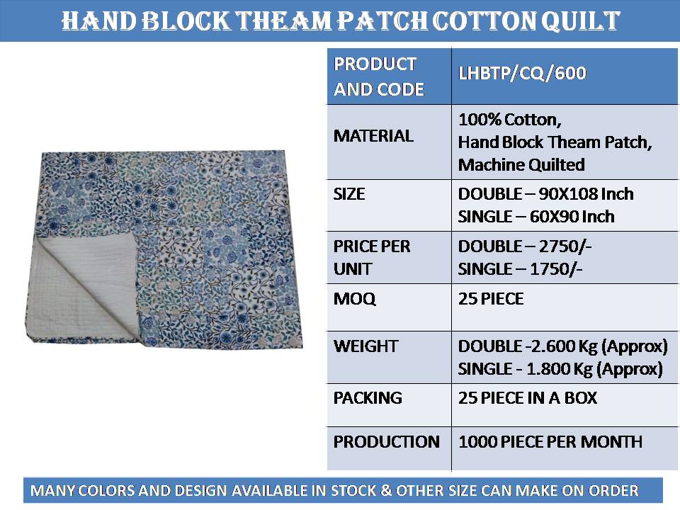 Quilt Razai Hand Block Theam Patch Cotton Quilt / Duvet / Razai LHBTP