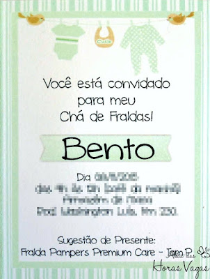 convite artesanal infantil chá de fraldas bebê verde malva claro menino
