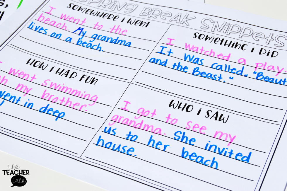 Spring Break Writing The Teacher Talk