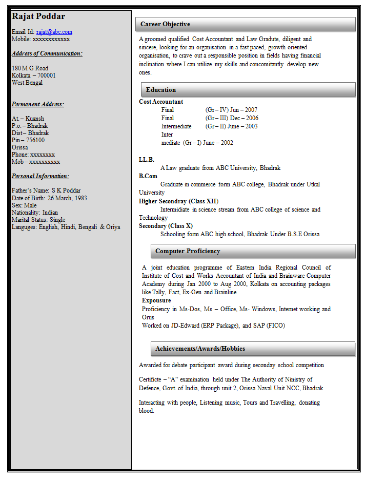 Over 10000 CV and Resume Samples - Sample Resue Format For Experienced (1) 