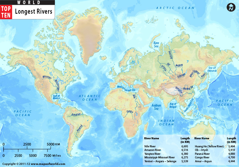 World Map Longest Rivers 