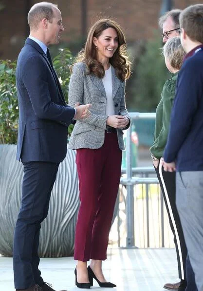 Kate Middleton wore Smythe 2 button blazer, Gianvito Rossi Piper suede pumps, Mappin and Webb empress drop earrings