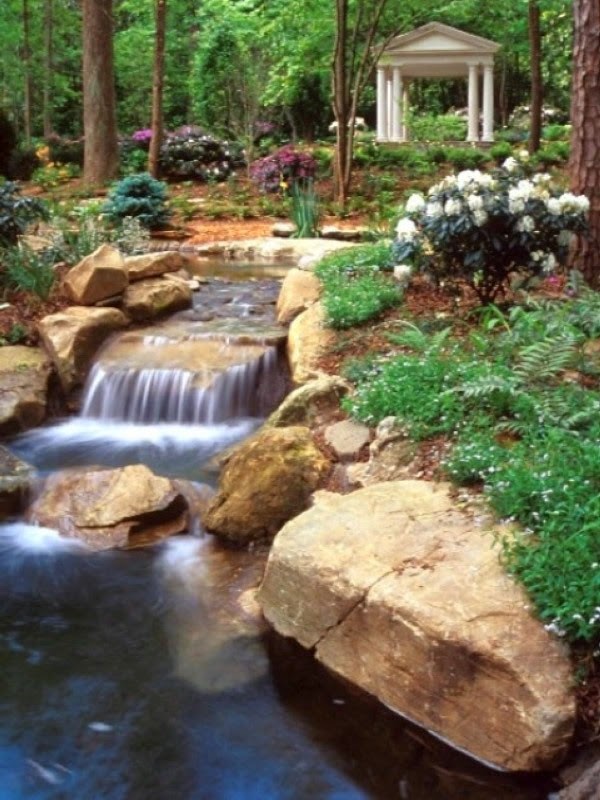 A relaxing garden and backyard waterfalls