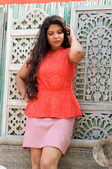Red Peplum top and pencil skirt