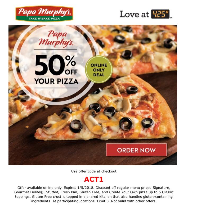BisMan Cheapskate: Papa Murphy's: 50% off Online Pizza Order