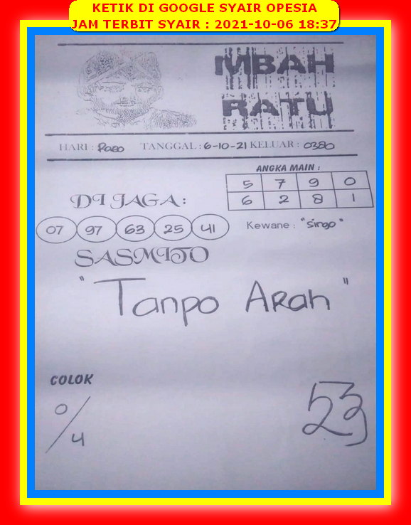 Syair Toto Hongkong 6 Oktober 2021 Royal Syair