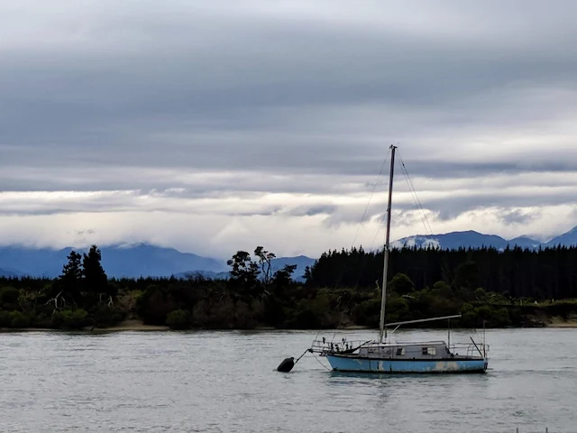 Boat on Tasman Bay near Mapua Wharf in New Zealand