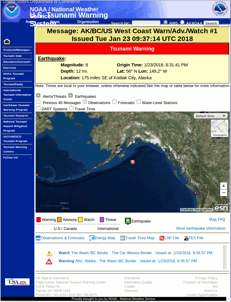 Alaska earthquake warning system