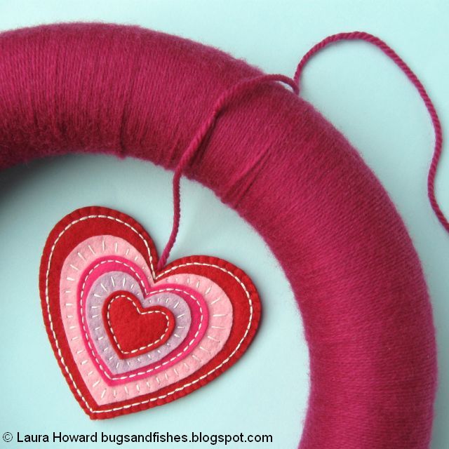 attach the embroidered heart to the wreath