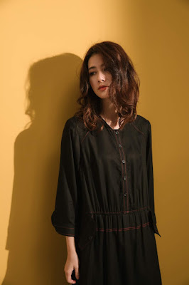 夜航紅色線口袋洋裝