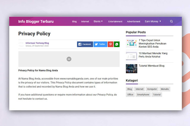 Halaman Privacy Policy di Blogger