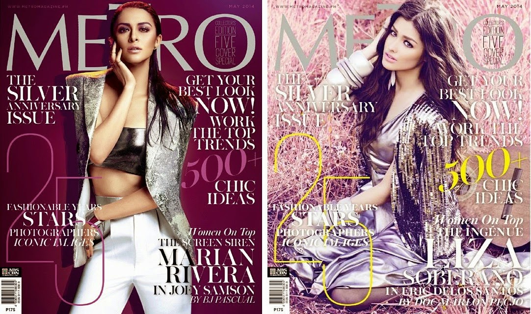 As Metro Magazine celebrates its Silver Anniversary, it's May 2014 issue features 5 of the most hottest female stars of today, namely Megan Young, Kim Chiu, Toni Gonzaga, Marian Rivera and Liza Soberano.