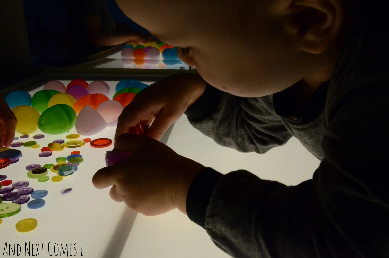 Easter light table idea for preschool and toddlers