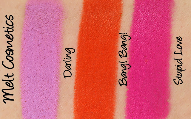 Melt Cosmetics Lipsticks - Darling, Bang! Bang! and Stupid Love Swatches & Review