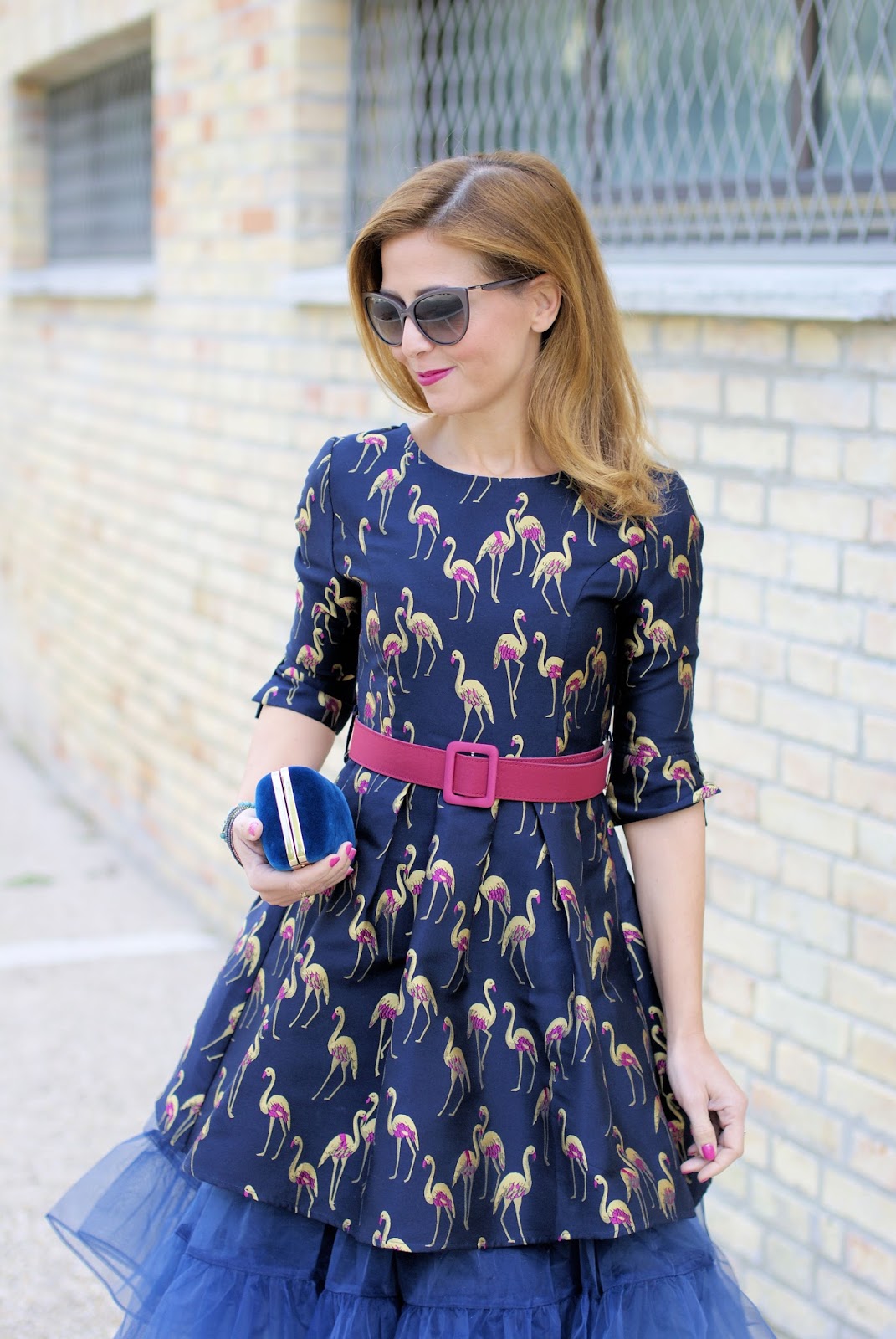 Dezzal crane print jacquard dress and how to wear a tulle petticoat on Fashion and Cookies fashion blog, fashion blogger style