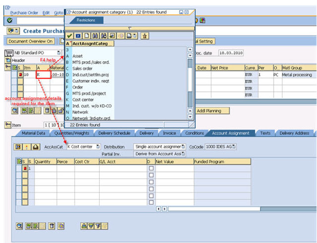 account assignment category config in sap mm