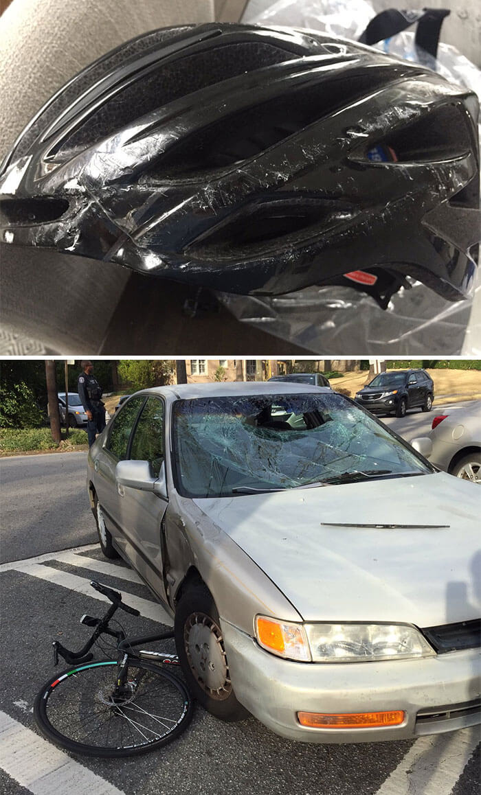 15 Reasons Why Wearing A Helmet Is Always A Good Idea - Helmet Saved My Life Yesterday. Got Hit By A Car Turning Left And Flew Into Windshield