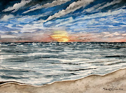 sunset painting watercolor beach paintings ocean seascape coastal lighthouse panama print inch derek mccrea