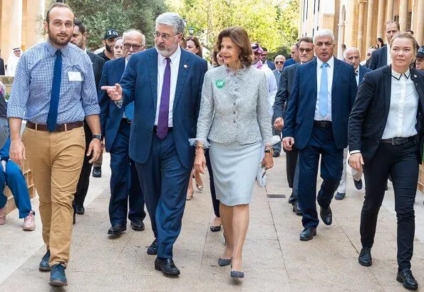 Queen Silvia wore Elie Saab gown from Elie Saab Couture Spring 2019 at charity dinner. Queen met Prime Minister Saad Hariri