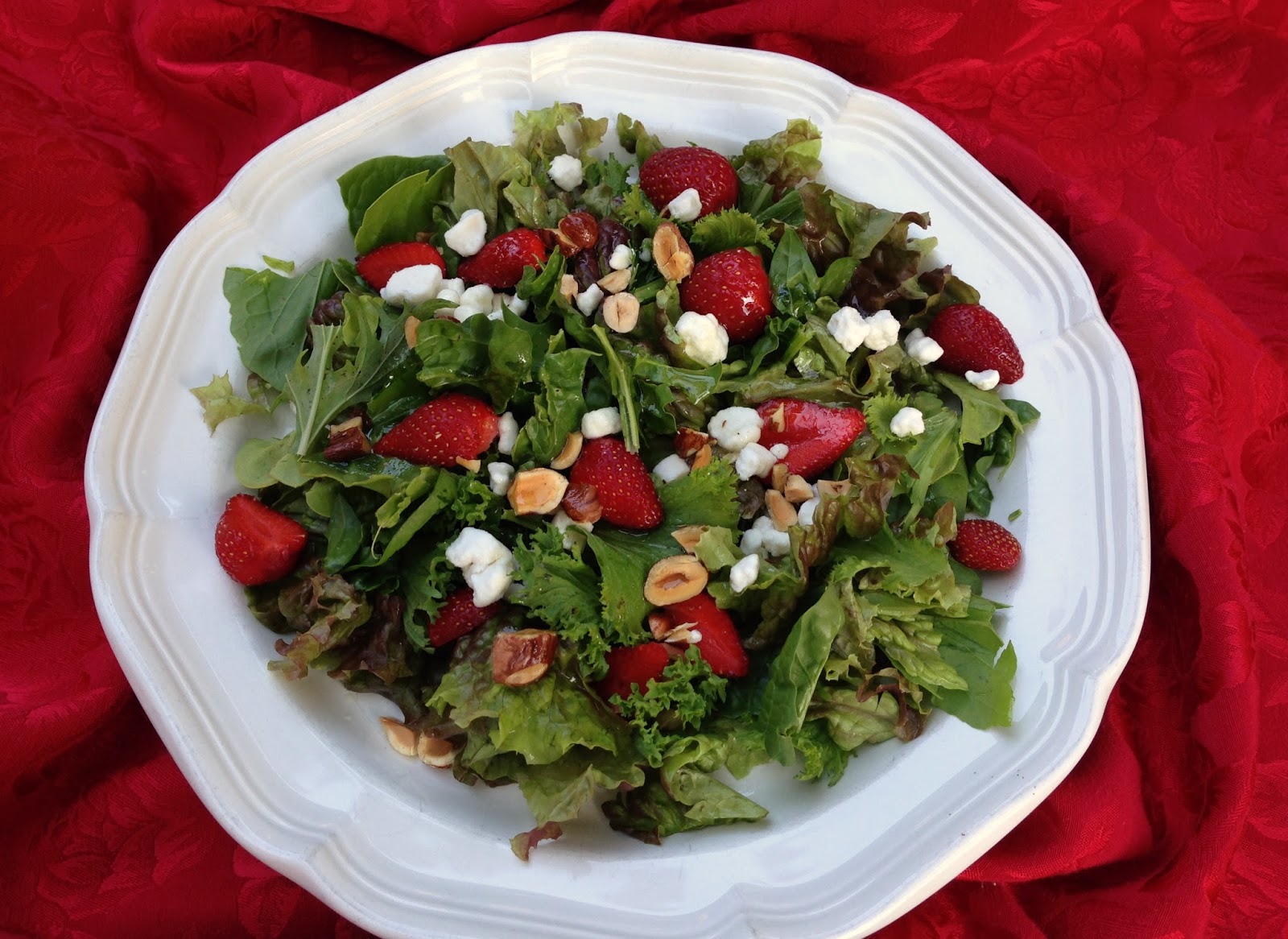 Mixed Greens with Strawberries, Goat Cheese and Roasted Hazelnuts