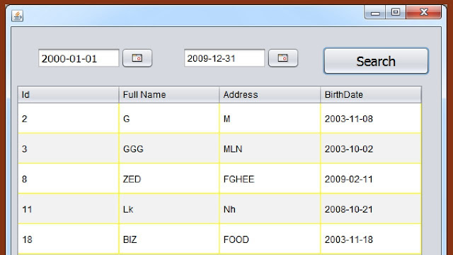 java and mysql search data between two dates