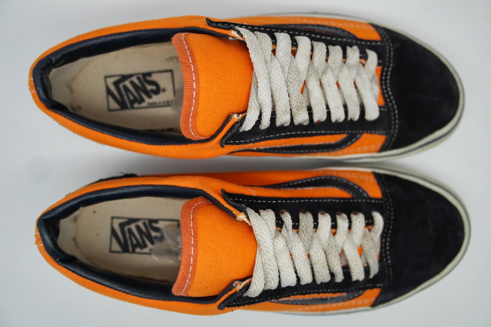 theothersideofthepillow: VINTAGE old VANS style #36 OLD SKOOL sk8 low MADE  IN USA original 90s neon orange day glow US8 skateboard
