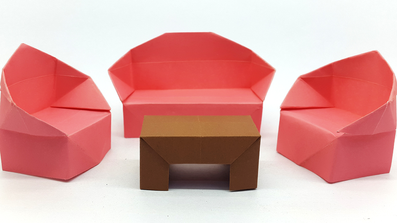 Оригами стол и стул. Оригами стол и кресло. Оригами диван из бумаги