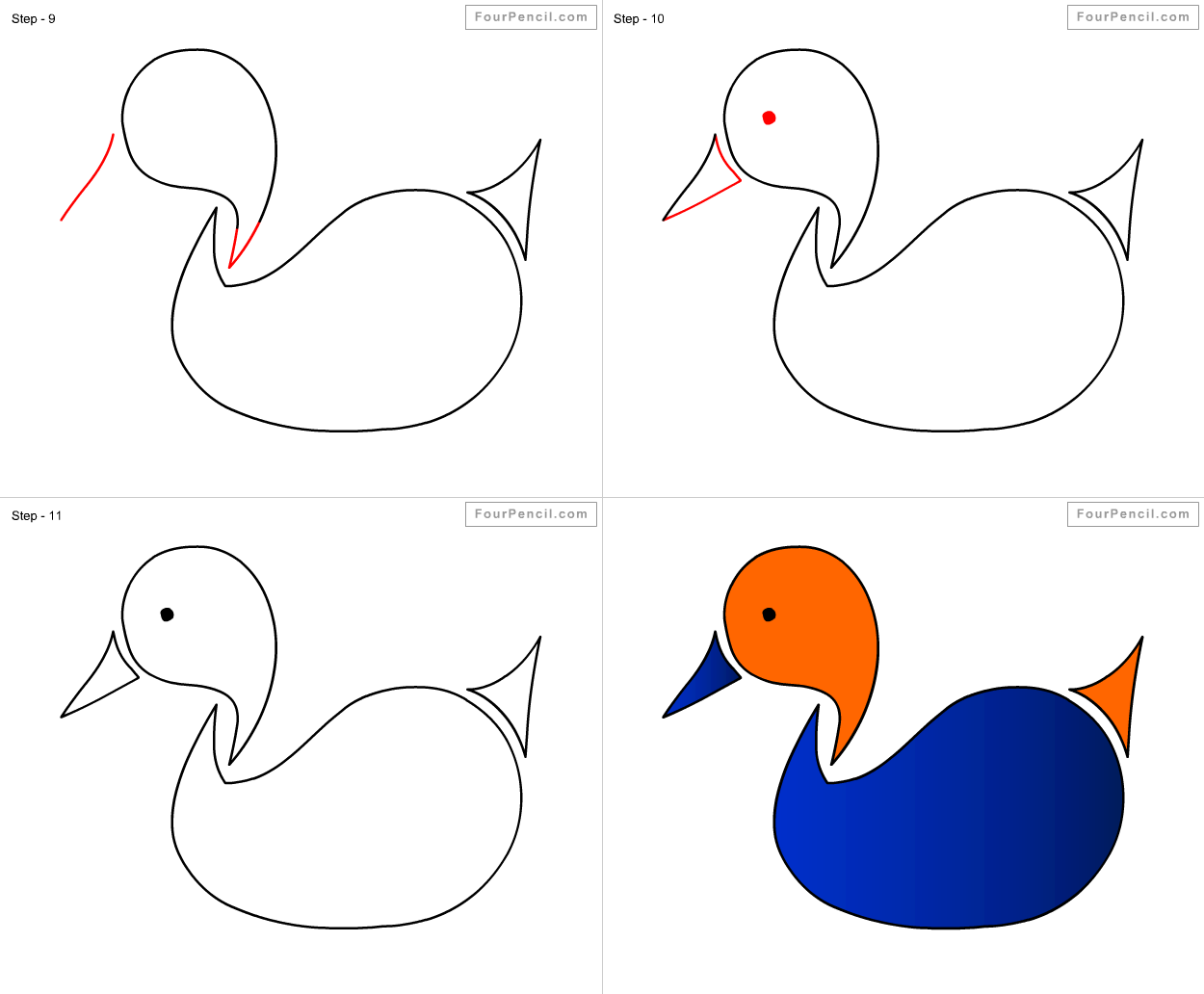 Fpencil How to draw Duck for kids step by step