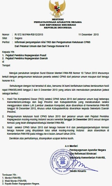 Perubahan Jadwal Pengumuman Hasil Tes CPNS 2013