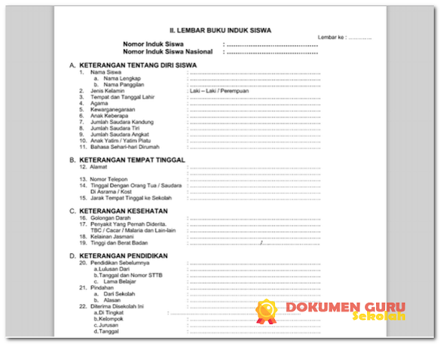Contoh Format Buku Induk Siswa Lengkap untuk TK, SD, MI