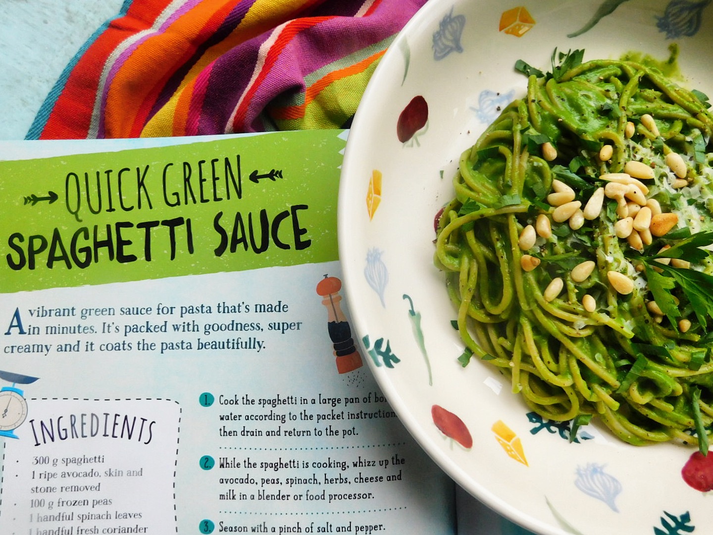 Quick Green Spaghetti Sauce with Avocado, Peas and Spinach Foodie