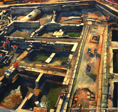Plein air oil painting of archaeologists excavating at the KENS site near Barangaroo painted by industrial heritage artist Jane Bennett Plein air oil painting of archaeologists excavating at the KENS site near Barangaroo painted by industrial heritage artist Jane Bennett