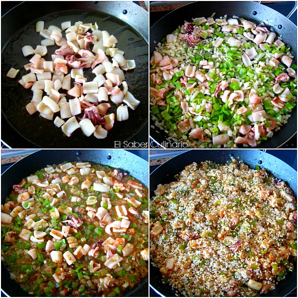 Paella de gambones y pez espada