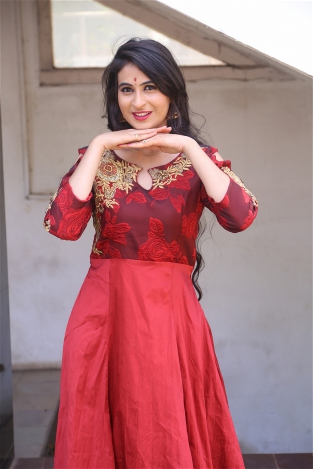 Priya Choudhary Photos In Red Colour Long Dress At Kumar Raja Movie ...