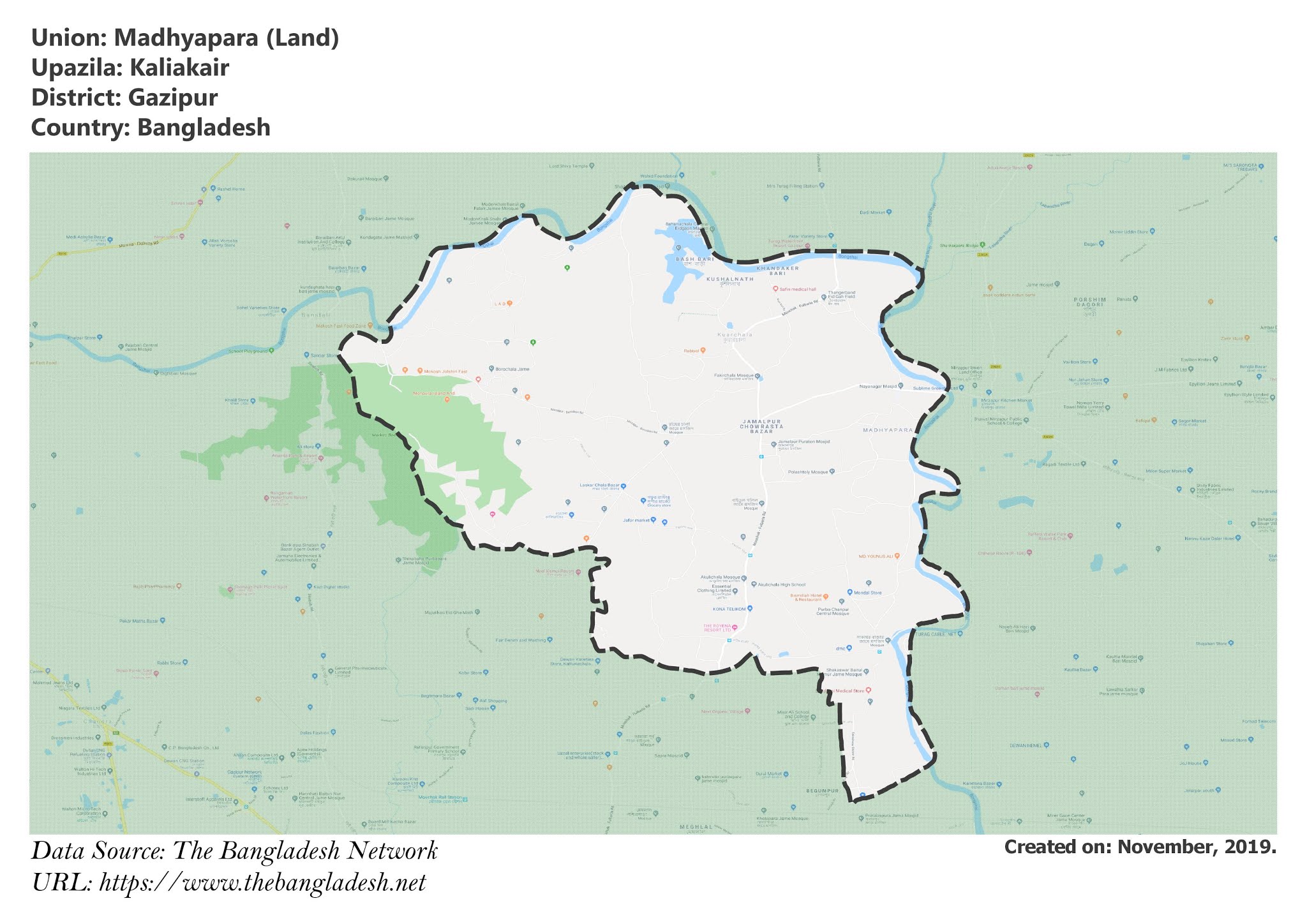 Map of Madhyapara of Kaliakair Upazila Map of Madhyapara of Gazipur, Bangladesh.